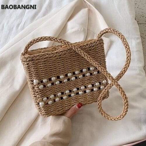 Beach Straw Shoulder Bags for Women New Handmade Woven Vacation Handbag Lace Bow Tote Ladies Messenger Bag