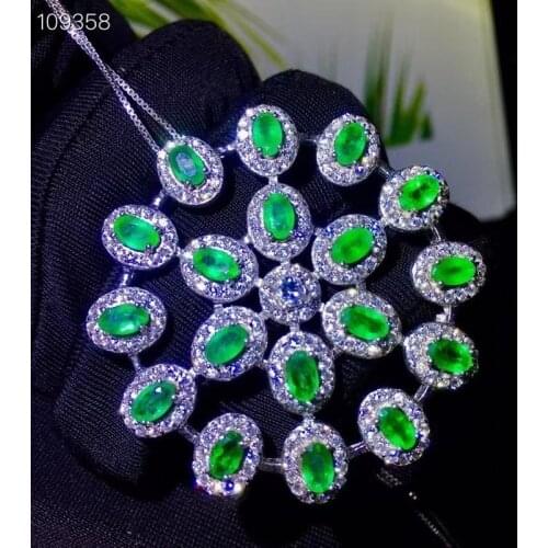 Natural Emerald Pendant Clavicle Chain, S925 Sterling Silver Necklace, Natural Gemstone Pendant, Green Gemstone Necklace