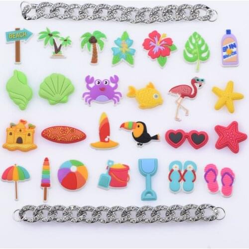Croc Shoe Charms Sun Coconut Tree Beach Shell PVC Decorations Holiday Childrens Gift JIBZ Bracelet Accessories For Croc Charms