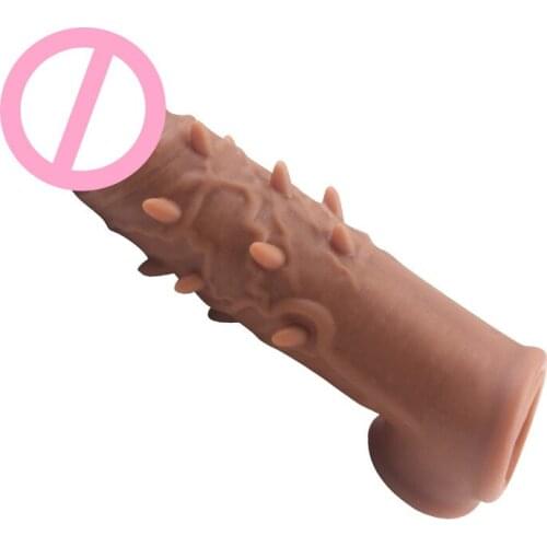 1Male Reusable Soft Silicone No Vibration Penis Sleeve Enlargement Condoms Dildo Extender Cock Delay Ring Adult Sex Toys For Men