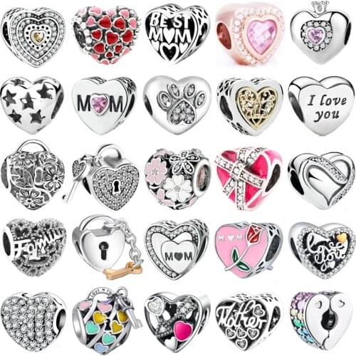 S925 Silver Charms Pendant Crystal Enamel Love Heart Shape Bead Fit Original European Charms Bracelet Chain Bangles Jewelry G