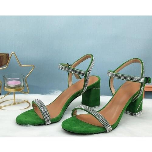 BaoYaFang Green Fashion Summer Sandals Woman Open toe Thick heel girls party dress shoes Bridal wedding shoe square Heel Sandals