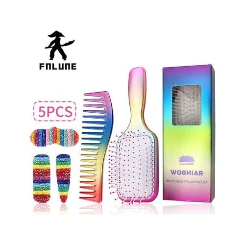 Air Cushion Massage Rainbow Hair Comb Wide Tooth Double Head Flat Comb Pointed Tail Comb Professional Hair Salon Styling Comb