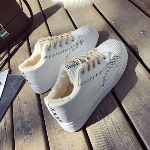 Casual Shoes Woman Lace Up Solid Sneakers Plus Velvet Flat Bottom 2021 The New Mid Heel Round Toe Casual Shoes Woman