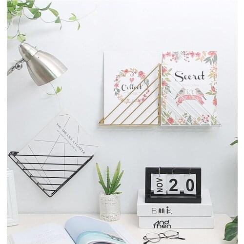 1PC Geometric Shape Metal Table Storage Basket Nordic Wall Mounted Desk Storage Shelf Basket Magazine Book Organizer Home JL 233
