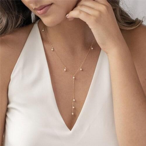 14K Gold Filled Y Necklace Natural Pearl Pendant Handmade Gold Choker Boho Collier Femme Kolye Collares Women Jewelry Necklace