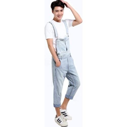 2020 New Light White Cowboy Bib Male Korean version of the Suspenders pants Large size Loose Casual jeans Mens Casual Overalls