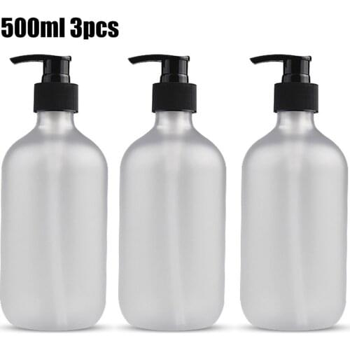 3pcs 500ml Refillable Empty Bathroom Liquid Soap Dispenser Bottles With Hand Pump Transparent Frosting Lotion Bottle Hotel