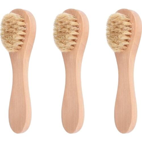 3pcs Facial Cleaning Brushes Natural Wood Handle Small Bristle Facial Brush Facial Massage Brush for Outdoor Travel Home