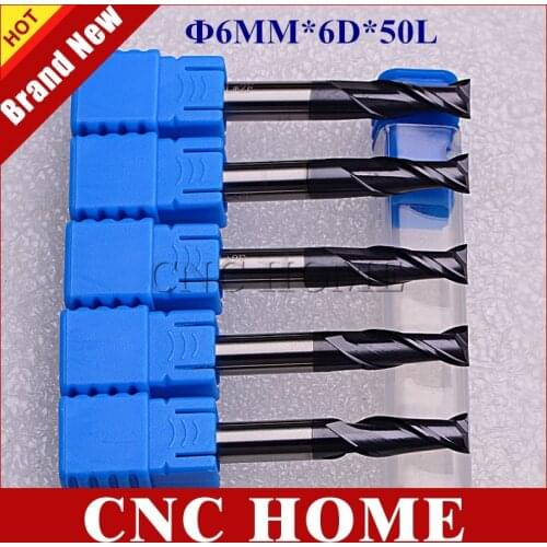 5pcs hrc45 6mm 2 Flute Tungsten Carbide CNC Router Bits Lathe Milling Tools Cutter End Mill for Metal Cutting 6MM*6D*50L
