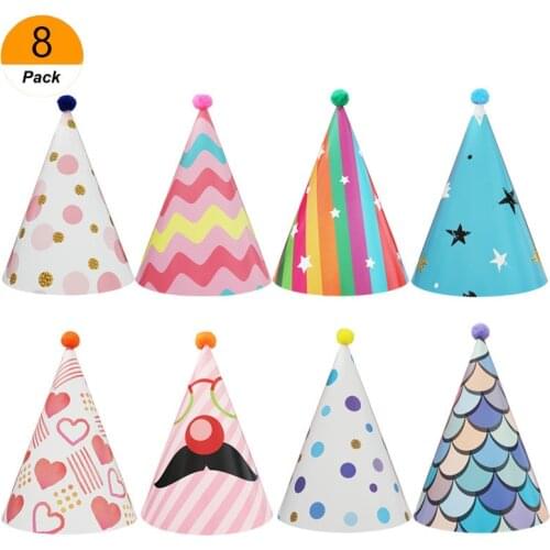 8pcs Paper Birthday Crown Hat Adult Children Party Decoration for Wedding Baby Shower Happy Birthday Party Home Supplies