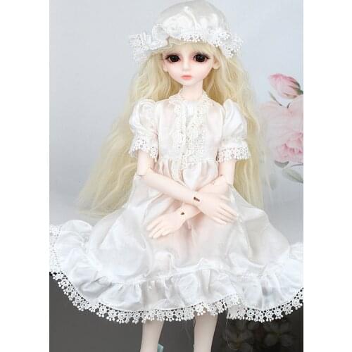 Doll accessories bjd clothes 1/3 1/4 1/6 Bjd doll dress Western style clothes sd doll white hat dress pajamas