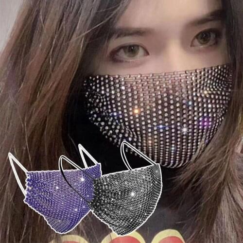 Shiny Rhinestone Mask Face Decor Jewelry Bling Elastic Fashion Jewelry Masks With Face Bandana Party Halloween Cosplay