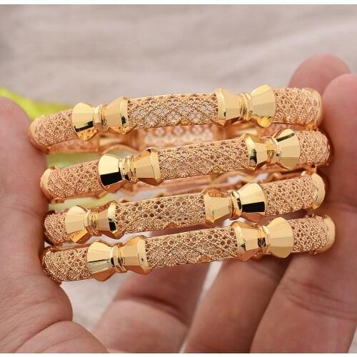 4Pcs/lot Small Butterfly Afro Bangles Gold Color Bangle For Women Dubai Bride Wedding Bracelet African Arab Jewelry Middle East