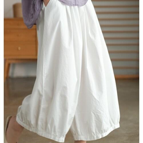 21Women Pants Summer Mori Girl Style Solid Color Loose Comfortable Literary Bloomers Female Wide Leg Trousers Fashion