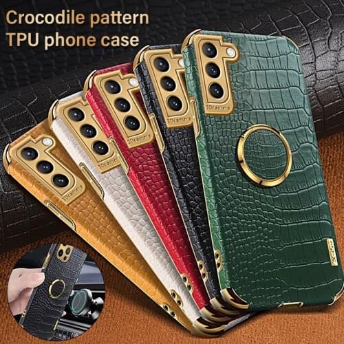 Crocodile Leather Case For Samsung Galaxy S21 S20 Ultra Plus S20 FE Note 20 Ultra A52 A72 A12 A32 5G Holder Covers Magentic Ring