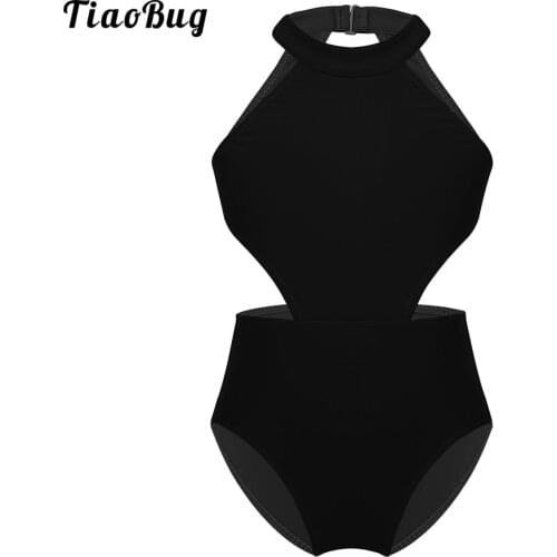 TiaoBug Kids Girls Summer Ballet Dance Leotard Costume Sleeveless Halter Cutouts On Waist Backless Gymnastics Jumpsuit Clothes