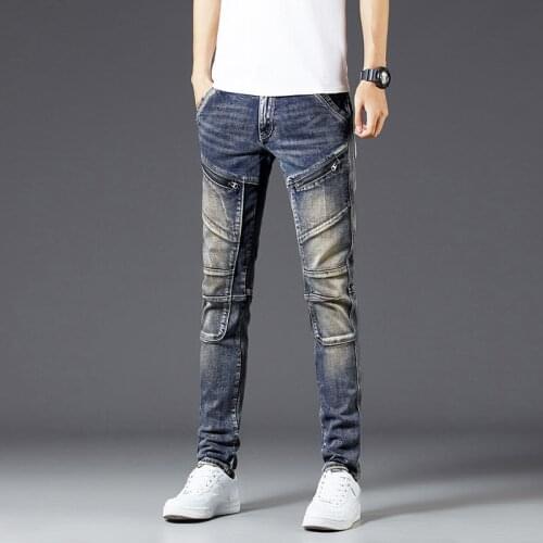 Jeans For Men Pants Jean Homme Trousers Splicing Slim Denim Biker High Quality Male Straight Casual Designer Tactical Cargo