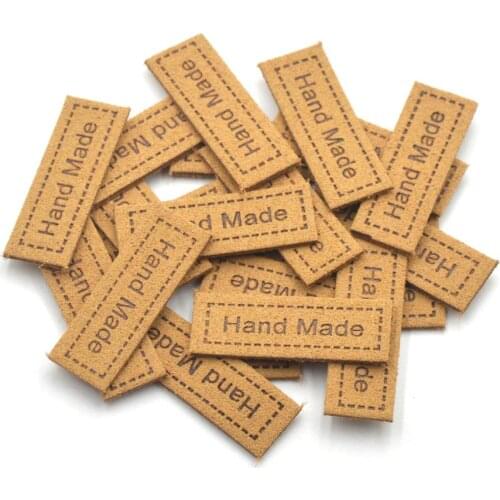 KALASO 20Pcs Handmade Labels Tags No Hole Clothes Garment Light Coffee Hand Made Handicrafts DIY Craft Sewing Accessorie