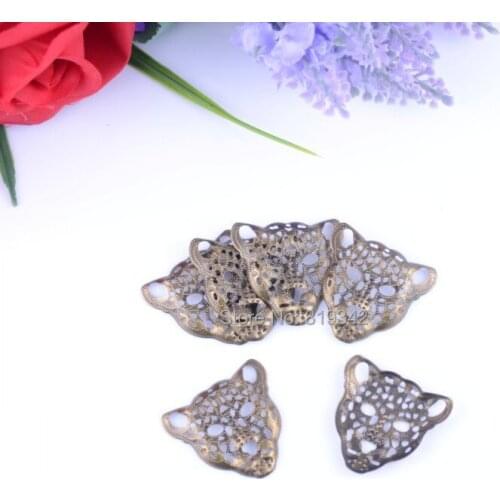 Free shipping-100Pcs Bronze Tone Leopard Head Filigree Wraps Connectors Metal Crafts Decoration DIY Findings 30x28mm J0607