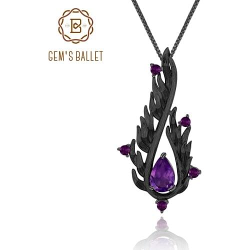 GEMS BALLET 925 Sterling Silver Handmade Angels Wing Pendant Necklace Natural Amethyst Gemstone Fine Jewelry for Women