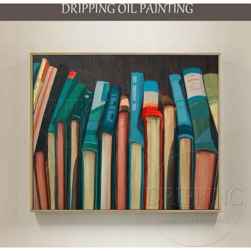 Artist Pure Hand-painted High Quality Book Oil Painting on Canvas Best Wall Art Book Oil Painting for Reading Room Decoration
