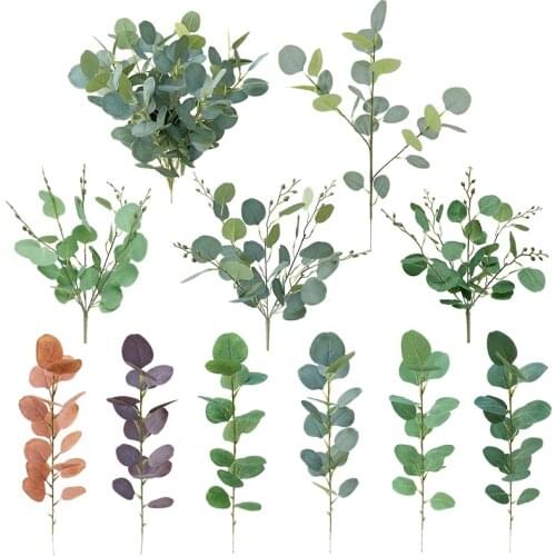 1pc Artificial Plant Plastic Eucalyptus Leaves for Wedding Home Room family shop garden Decoration Simulation Green fake Plant