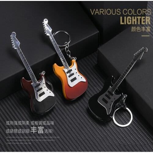 Creative Mini Guitar Shape Inflatable Lighter Open Flame Cigarette Lighter Personality Keychain Lighter