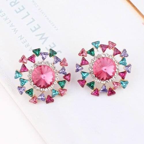 LUBOV Beautiful Multiple Colors Crystal Flower Stud Earrings Rhinestone Colorful Crystal Piercing Earrings Women Christmas Party