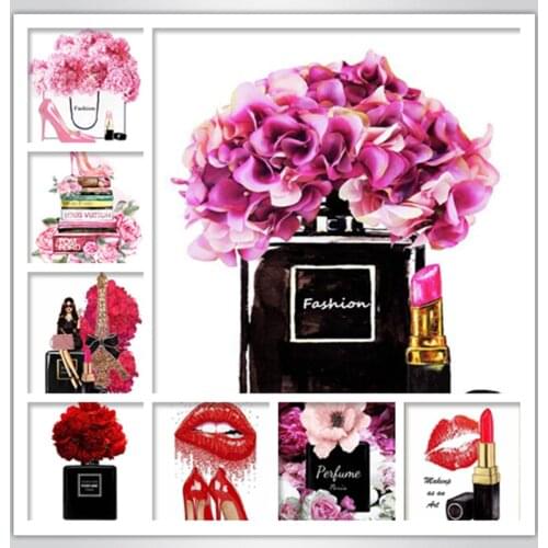 Fashion girl Paris perfume lipstick picture diamond painting art painting Nordic wall rhinestone embroidery decoration