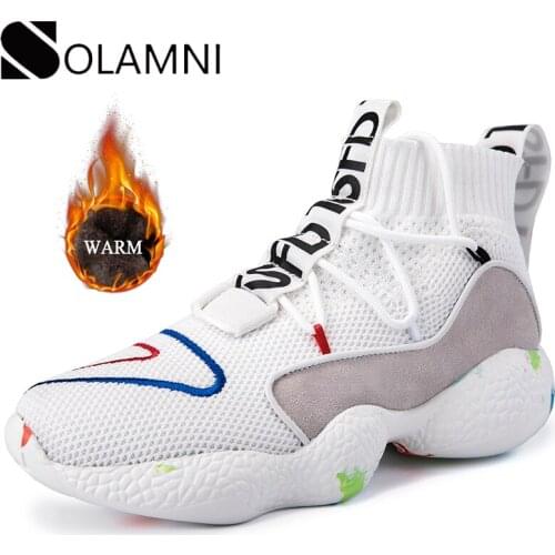 Plus Size Mens Casual Shoes Winter Warm Plush Sock Sneaker Male Breathable Fashion Hip Hop Shoes Air Mesh Couple Sneakers 35-47