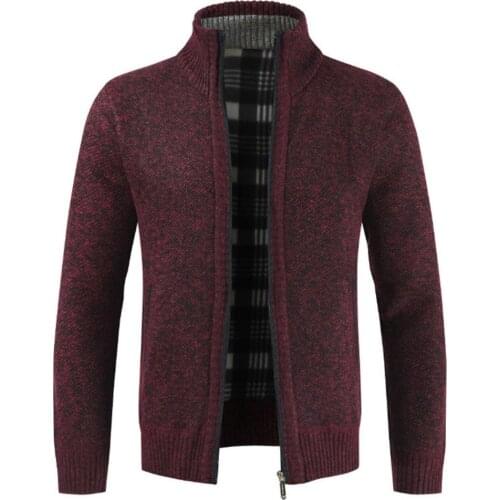 Autumn Winter Men Knitted Sweater Pockets Plush Liner Warm Slim Cardigan Coat jacket mens solid color cardigan