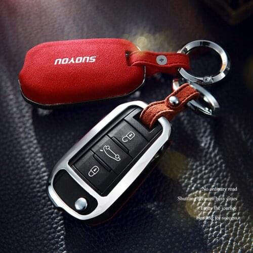 Genuine Leather Galvanized Alloy Car Key Case Cover for Peugeot 301 308 308S 408 2008 3008 4008 5008 508 RCZ Car Accessories