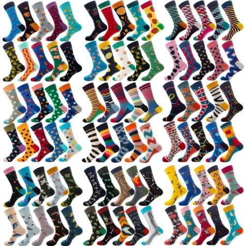 New 10 Pairs/Lot Casual Men Funny Socks fashion design Plaid Colorful happy Business Party Dress Cotton Socks Man Christmas Gift