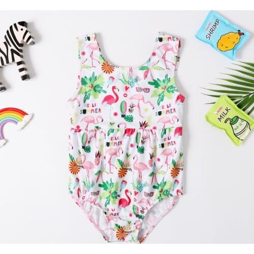 2020 New Baby Girl Swimsuit Girls One Piece Swimwear Classic Children Bodysuit Carton Flamingo Swimsuit for Girl Bathing Suit
