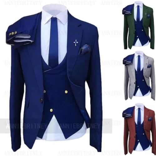 2021 Latest Navy Blue Business Suits Specially Slim Wedding Groom Sewn Custom Tuxedo Male Blazer Jacket Vest Pants 3 Piece