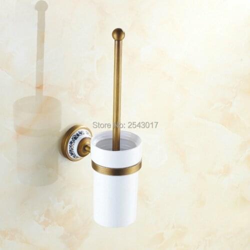 New Arrivals Antique Bronze Toilet Brush Holder Wall Mounted Bathroom Accessories Ceramic Cup with Porcelain Holder ZR2402