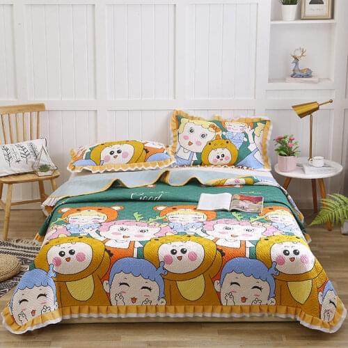2020 new products All cotton quilting printing Bed cover Fitted Sheet Pillowcases 2/3pcs Ruffle lace Bedding