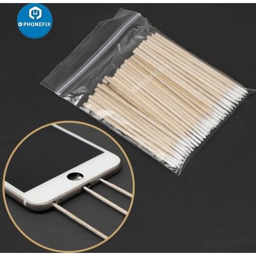 50pcs Disposable Ultra-small Dustless Cotton Swab Brushes Wood Cotton Buds Swabs for phone jack and charging port Cleaning Tools