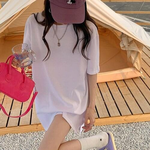 Solid Color Cotton T Shirt Women Harajuku White Womens T-shirt Femme O-Neck Korean Summer Plus Size Top Dropshipping Goth