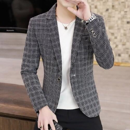 Fall 2021 Mens Personalized Plaid Suit Youth Handsome Slim-Fitting Trendy Casual blazer