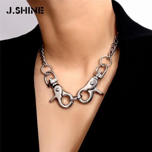 JShine Hip Hop Big Clasp Pendant Choker Necklace Steampunk Men Silver Color Chunky Link Chain Necklace Women Gothic Jewelry