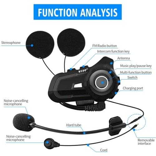 Motorcycle Bluetooth 5.1 Helmet intercom Wireless hands-free telephone call Kit Stereo Anti-interference Interphone Music Player