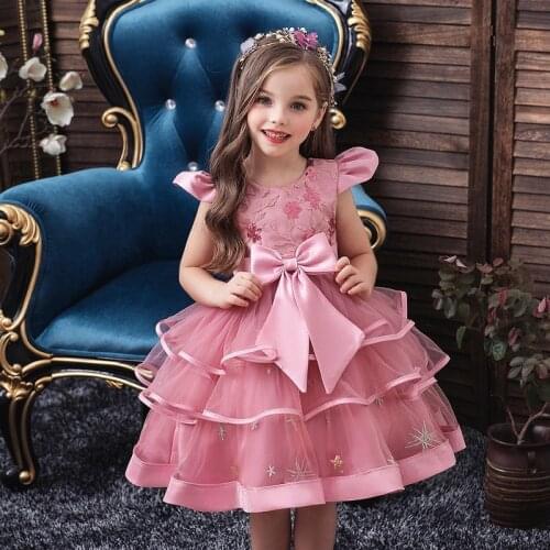 New flower girl birthday party party big bow embroidery dress girl wedding party first Eucharist party ball beaded dress