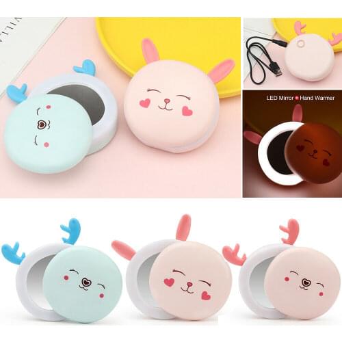 3-in-1 USB Rechargeable Hand Warmer Mini Makeup Mirror Fill Light For Girls Cute Hand Warmer