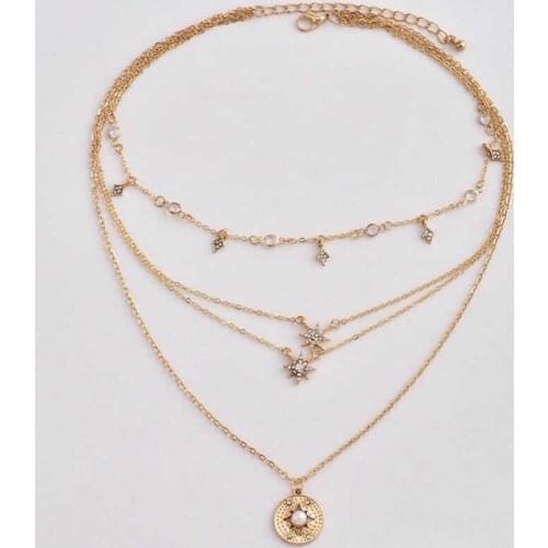 Popular Fashion Star Multilayer Gold Colour Women Necklace Chain Choker
