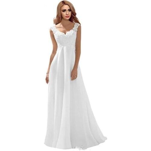 Romantic Back Lace Dresses Empire Applique Lace Chiffon Backless Sweep Train White Ivory Wedding Bridal Gowns Cheap vest