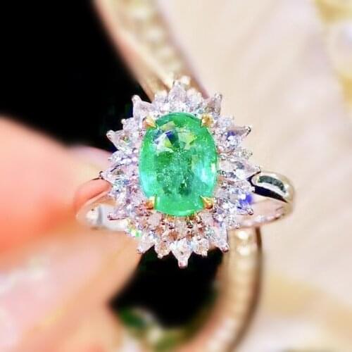 Natural real emerald luxury ring Per jewelry 925 sterling silver 5*7mm 0.95ct gemstone Fine jewelry J213291