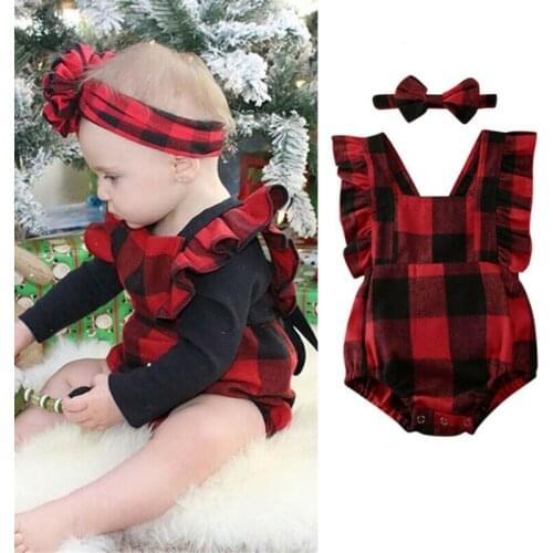 Xmas Newborn Baby Boy Girl Clothes Christmas Romper Jumpsuit Outfit Sleeveless Ruffles Baby Girl Rompers