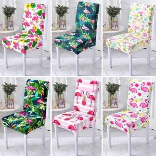 Pink Flamingo Cartoon Elastic Chair Covers Removable Animal Pattern Washable Stretch Seat Slipcover For Banquet Dining Room